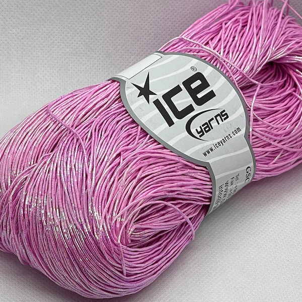 Iridescent Pink Metallic Hand Painted Cotton Yarn Ice 67300 - 100gr / 3.53 ounces 306yds Fiber Necklaces & Eveningwear or Kumihimo