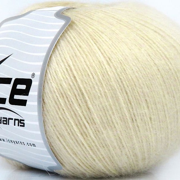 Cream Angora Solid #77623 Ice Yarns Fine Weight Acrylic Angora Wool Blend Yarn - 3.53 ounces (100 grams) 601 yards (550 meters)