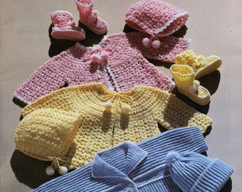 Schnittmuster LaFon Vol. 3: Häkeln Sie eine Reihe von Layettes - Vintage Pattern Book PDF - 6 Sets Pullover, Booties & Mütze häkeln PDF-Download