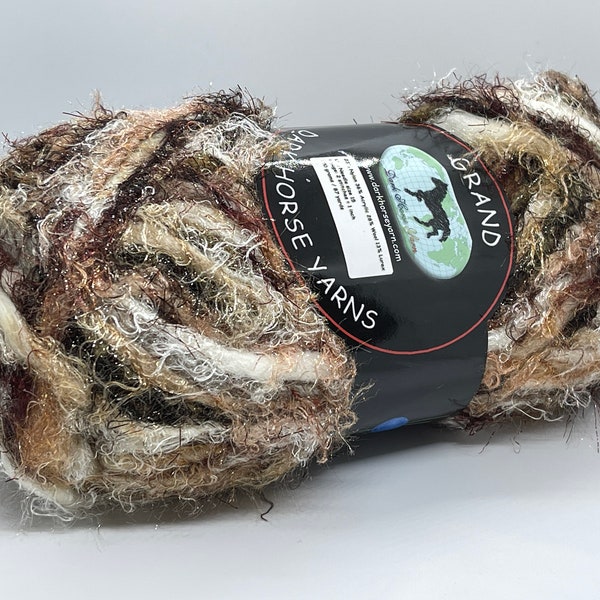 Dark Horse Yarns Grand #107 Browns Beige White Sparkly Eyelash Wool Blend Big 100 Gram 87 yards