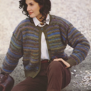Cardigan a righe per donna - Modello per maglia da scaricare in PDF - Istruzioni per lavorare a maglia in 6 taglie da 30" a 40" - Solo modello da scaricare
