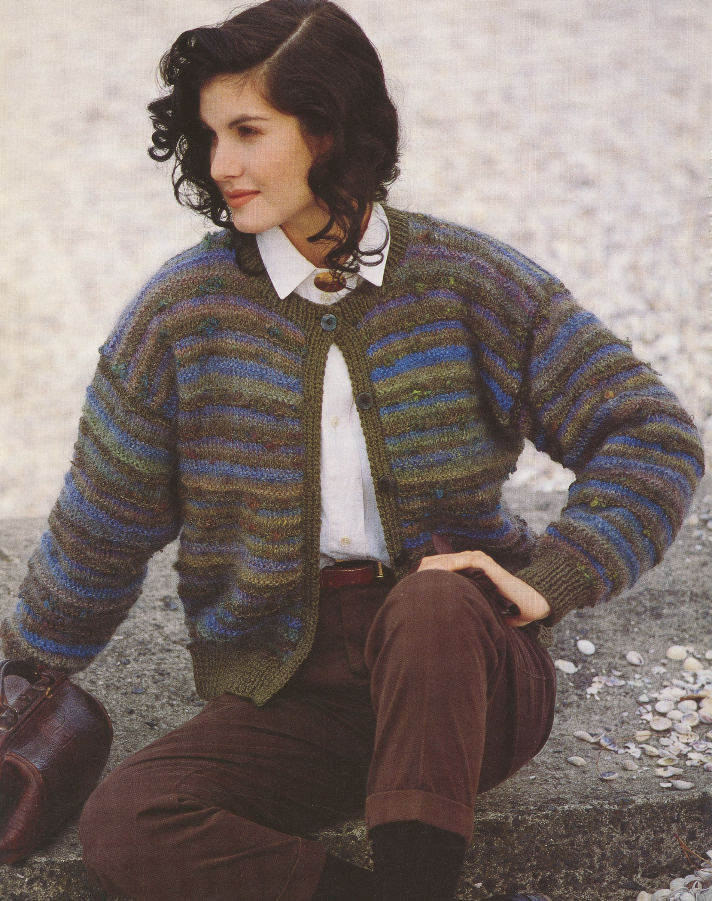 Ladies Womens 80s Vintage V Neck Drop Shoulder Chunky Knit