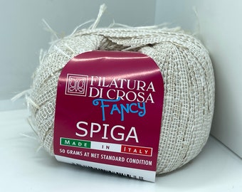 Filatura di Crosa Fancy SPIGA Yarn # 7 Ruban de ruban de coton et polyester beige grès avec accent de cils 50 g 103 yards