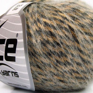 Rock Star Bronze Beige Black Striped #64143 Metallic Sheen Soft Nylon, Merino Wool, Acrylic Blend Yarn, 50 Gram 125 Yards, Ice