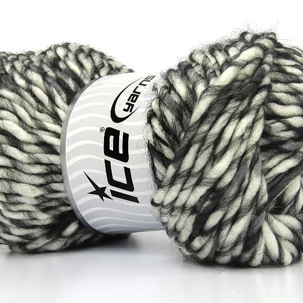 Armonia Lana Bulky - Black White Grey 79999 Ice Yarn Acrylic Wool Blend, Bulky Chunky 109 Yds (100 m) 3.53 oz (100 gr)