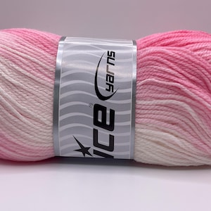 Baby Batik #29602 Ice Yarns Pink, White Self-Striping Yarn 393yds 100 grams - Acrylic, Sport Weight