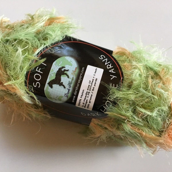 Greens Orange Long Eyelash Yarn - Dark Horse Yarns Soft #107 Melon Ball - 100 Grams 54Yd