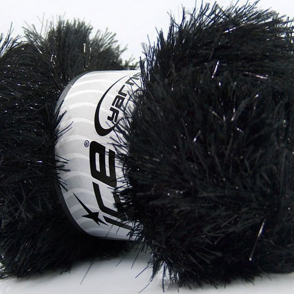 Large 100 gram skein Black Eyelash Dazzle #42253 Ice Metallic Eyelash Yarn 120yds