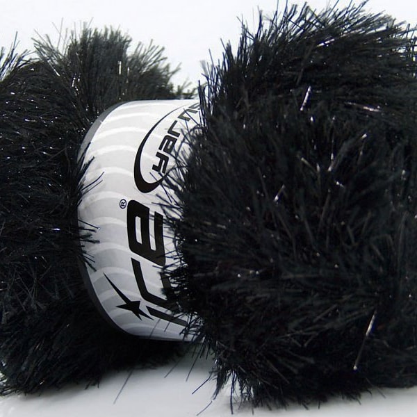 Large 100 gram skein Black Eyelash Dazzle #42253 Ice Metallic Eyelash Yarn