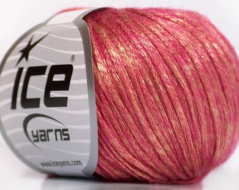 Rock Star Gold Metallic Sheen on Pink, Soft Nylon, Merino Wool, Acrylic Blend Yarn, 50 Gram 125 Yards, #51553 Ice