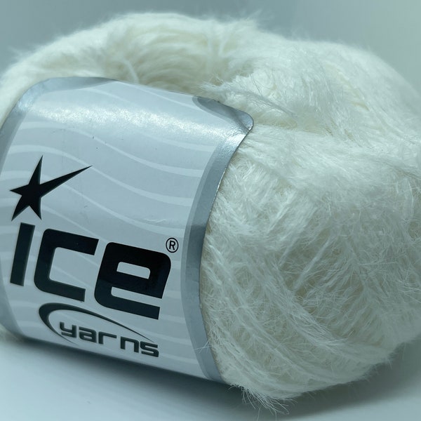 Techno Fine White 68821 Ice Yarns Sport Weight Short Eyelash Yarn Soft Nylon, 50 gram (1.76 ounces) 350 meters (382 yards)