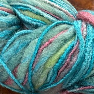 Bamboo Wool Hand Paint Yarn 80391 Ice Yarns Thin Thick 100gr 153yds Turquoise Blues, Green, Dusty Rose + Luxury Artisan Limited Edition Yarn