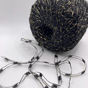 Black Gold Metallic Ladder Ribbon Yarn Dark Horse Beautiful #S101 50 Gram RR Trellis Ribbon for Fiber Jewelry Scarves