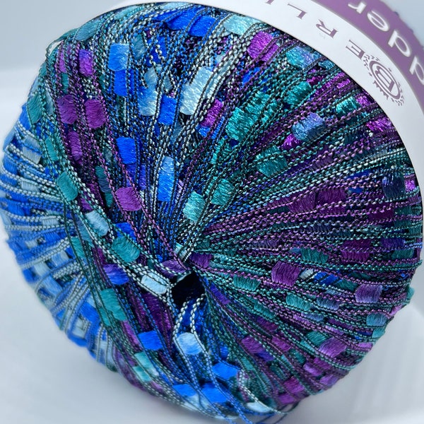 Berlini Ladder Ribbon Yarn #129 Peacock - Blues, Teal, Purple 50gr 142yds