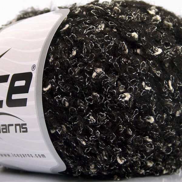 Charcoal Black White Boucle Yarn 55805 Ice Yarns Sale Luxury Premium Alpaca Wool Acrylic Viscose Nylon Blend Worsted Weight 50gr 109yds