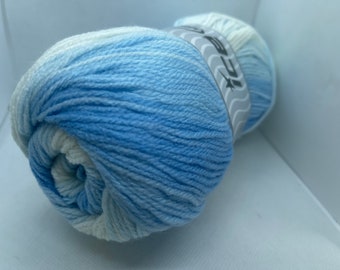 Baby Batik - Baby Blues, Cream White #29603 Ice Yarns Self-Striping Acrylic, 393 Yards (360 Meters) 3.53 Ounces (100 Grams)