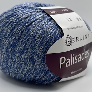Berlini Palisades Yarn #13 Classic Blue, White Merino Wool, Cotton, Nylon Blend, 50 grams 165 yards