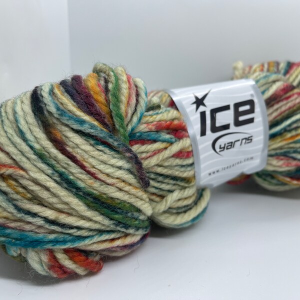 Organic Wool Bulky Hand Paint Yarn 78822 Ice Yarns 100gr 131yds Blue Ochre Green Red +