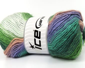 Lana Bella Morado Rosa Lila Verde Azulado Blanco Verde 82261 Ice Yarns Mezcla de Lana Auto-rayada 100gr 273y