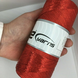 Red Metallic Cotton Yarn Ice 67825 - #1 Superfine 200gr (7oz.) 874yds - Cord-like Red Yarn Perfect for Fiber Necklaces Holiday & Evening