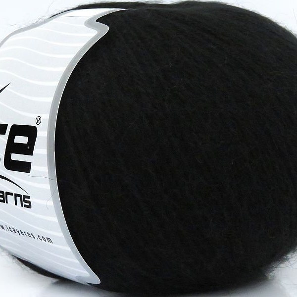 Black Angora Solid #77621 Ice Yarns Fine Weight Acrylic Angora Wool Blend Yarn - 3.53 ounces (100 grams) 601 yards (550 meters)