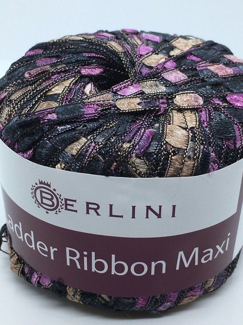 Berlini Ladder Ribbon Maxi Yarn 134 Black Plum Black Tan Etsy