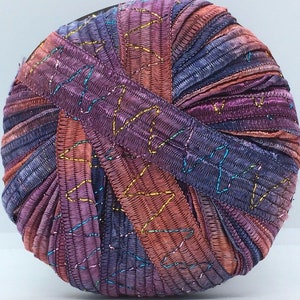 Tinkerbella Berlini Wide Ribbon Yarn #10 Passion - Red, Wine, Indigo Glitter Thread ZigZig 50gr 33ds 5/8&quot; wide