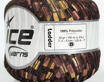 Hilo Truffle Ladder - Ice Brown Gold Ladder Trellis RR Ribbon Yarn 42715 - 50 gramos 164 yardas Brown Gold Ladder