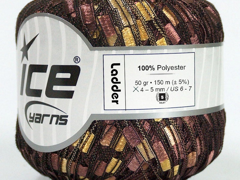 Truffle Ladder Yarn - Ice Brown Gold Ladder Trellis RR Ribbon Yarn 42…