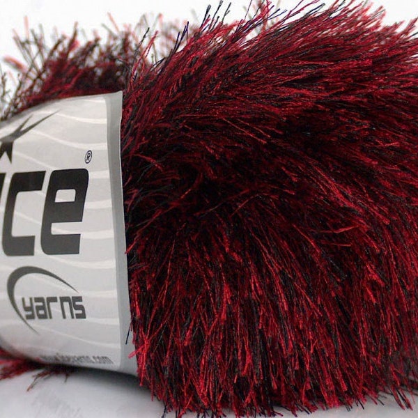 Red and Black Variegated Eyelash Yarn Ice 45261 - 50 Gram Midnight Valentine Fun Fur