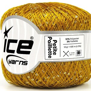 Petite Paillette Guldockra med Silver Mini Paljett 78422 Ice Yarns 50gr 437yds Fantastisk accent Metallisk Paljett För Handväska