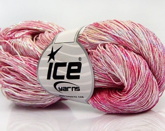 Hilo de algodón metálico rosa con efecto spray, 66843, fino, grosor sport, alto brillo, 100 gramos, 306 yardas. Perfecto para collares de fibra y para ocasiones especiales.