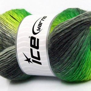 Lana Bella Greens Grey Black #58143 Ice Yarns Wool Blend Self-Striping 100gr 273y