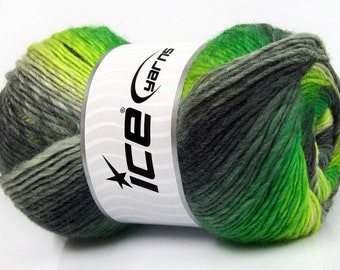 Lana Bella Greens Grey Black #58143 Ice Yarns Wool Blend Self-Striping 100gr 273y