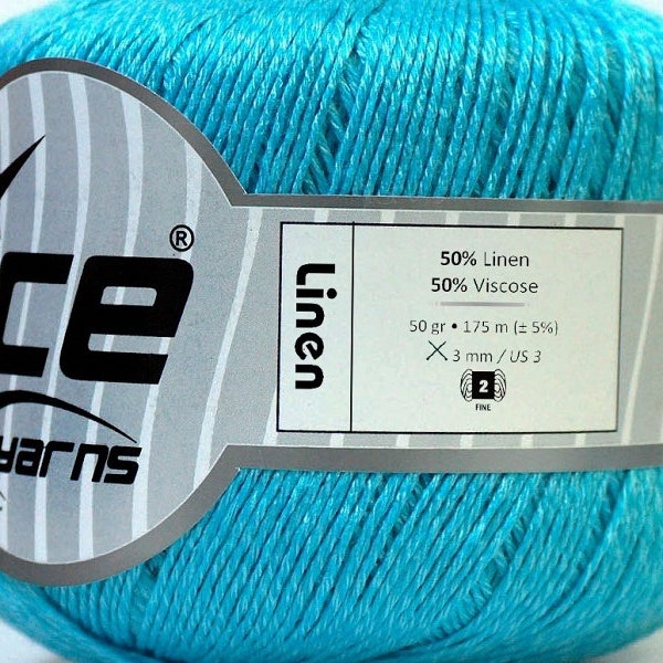 Fil mélangé lin viscose bleu turquoise clair 27270 Ice Yarns Fine, Sport poids 1,76 onces (50 grammes) 191 yards (175 mètres)