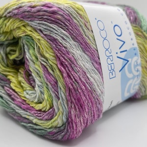 Berroco Vivo Garn 3547 Streusel - Rosa Grün Gelb & Mehr Farbverlaufsgarn Knäuel aus 100% Baumwolle DK 100gr 317m