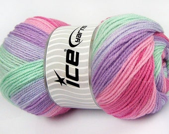 Baby Batik - Pink Lilac Mint #66543 Ice Yarns Self-Striping Acrylic, 393 Yards (360 Meters) 3.53 Ounces (100 Grams)