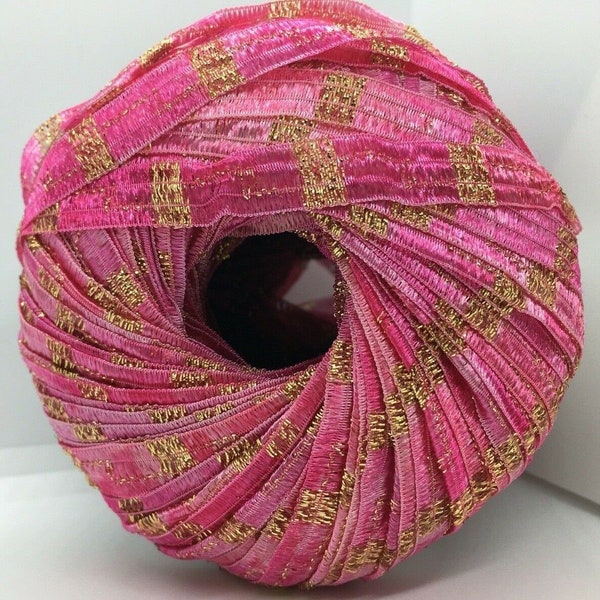 Memento Royale - Berlini Glitzerband garn #167 Pinks mit Gold Metallic - 50 Gramm breit, 88 Meter