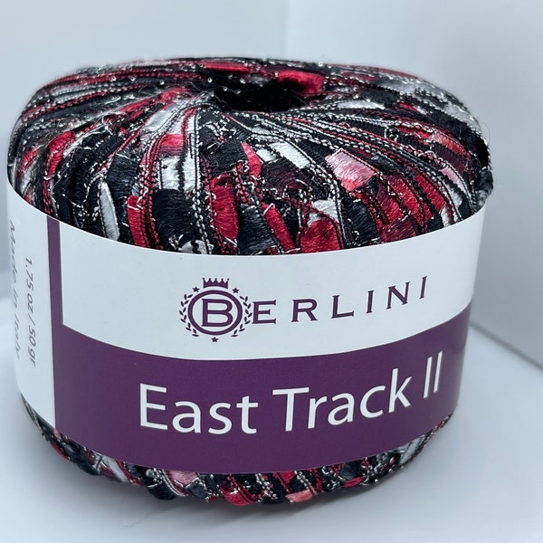 Berlini East Track II #156 Manhattan - Red, Black, Grey, Silver with Silver Metallic Accent Ladder Ribbon Yarn 50 Gram 98 Yards