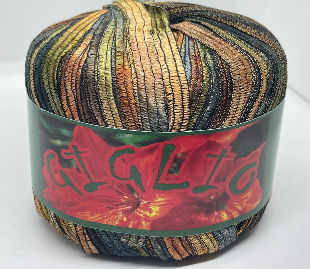 Knitting Fever KFI Giglio Ribbon Yarn #45 Variegated Olive Copper Grey ...