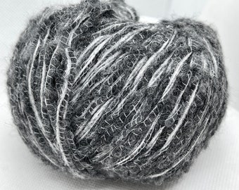 Bound Unspun Yarn #46880 Ice Yarns Sale Luxury Premium Grey White Baby Alpaca, Merino Wool, Nylon 50g 136y