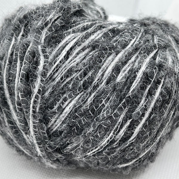 Bound Unspun Yarn #46880 Ice Yarns Sale Luxury Premium Grey White Baby Alpaca, Merino Wool, Nylon 50g 136y