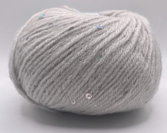 Alpaca Paillette Stone Grey 83264 Ice Yarns 50gr 196yds sport weight yarn w/ sequins - cement, dove grey, silvery hologram sequin