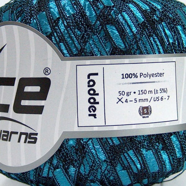 Blue Black Ladder Yarn #46672 Ice Ladder Railroad Trellis Ribbon 50 Gram 164 Yds