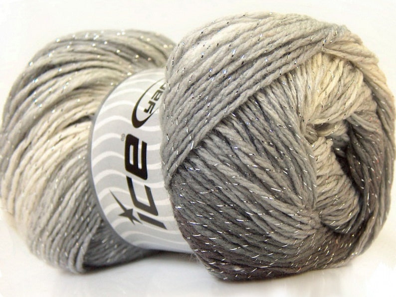 100 gr Magic Glitz 22049 Greys White Silver Metallic Self-Striping DK Yarn