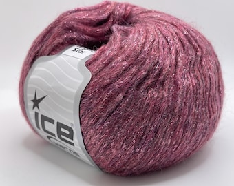 Hilo de mezcla de lana Ice Yarns Pink Night Star 67961, peso DK, con cadena metálica, 50 gramos (1,75 onzas), 200 metros (218 yardas)