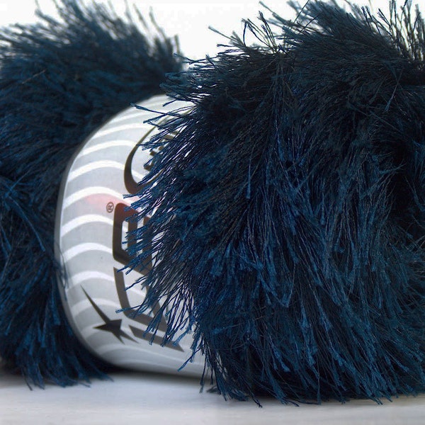 Navy Blue Eyelash Yarn Ice 22735 Eyelash 100gr 164 yds Navy Midnight Blue Fun Fur for Shawls Scarves, Faux Fur Trim, Plush Toys, Rugs