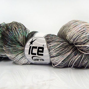 Black White with iridescent Green Pink Spray Paint Metallic Cotton Yarn 66853 Fine, Sport Weight High Shine 100 grams 306 yards