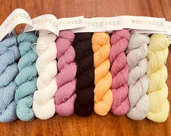 Hikoo Yarns Popcycle - Choice of 9 Colors - Fingering Weight - 100 grams 305 yards Eco-friendly Bamboo & Recycled Polyester