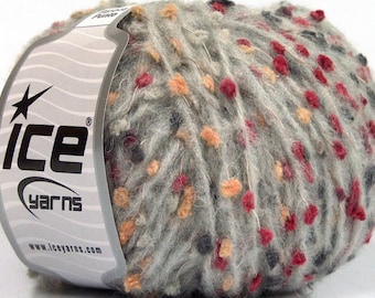 Alpaca Punto Grey Burgundy Peach Bulky Dot Yarn #63186 Ice Yarns 1.76 Oz (50 Gr) 87 Yds (80 M) Wool, Alpaca, Acrylic, Nylon